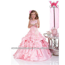 Frete grátis quente! Halter rosa embriodered backless ruffles pageant vestido de bola vestido de menina de flor CWFaf4393